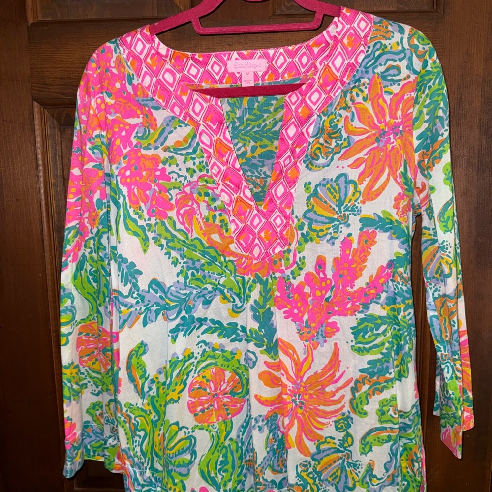 Lilly Pulitzer Pink and Green Floral Tunic